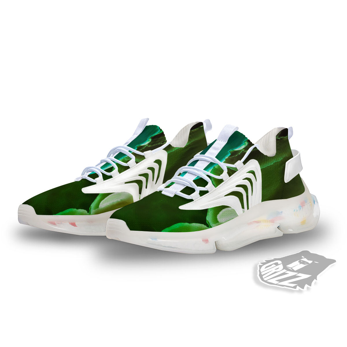 Acid Melt Green And Turquoise Print White Gym Shoes-grizzshop