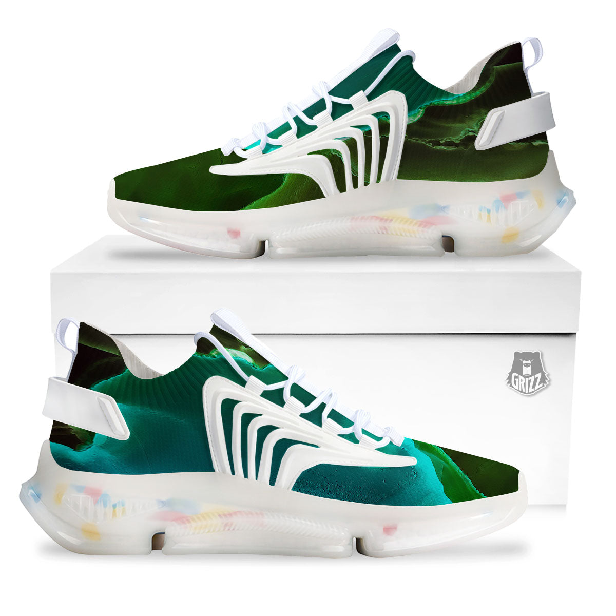 Acid Melt Green And Turquoise Print White Gym Shoes-grizzshop