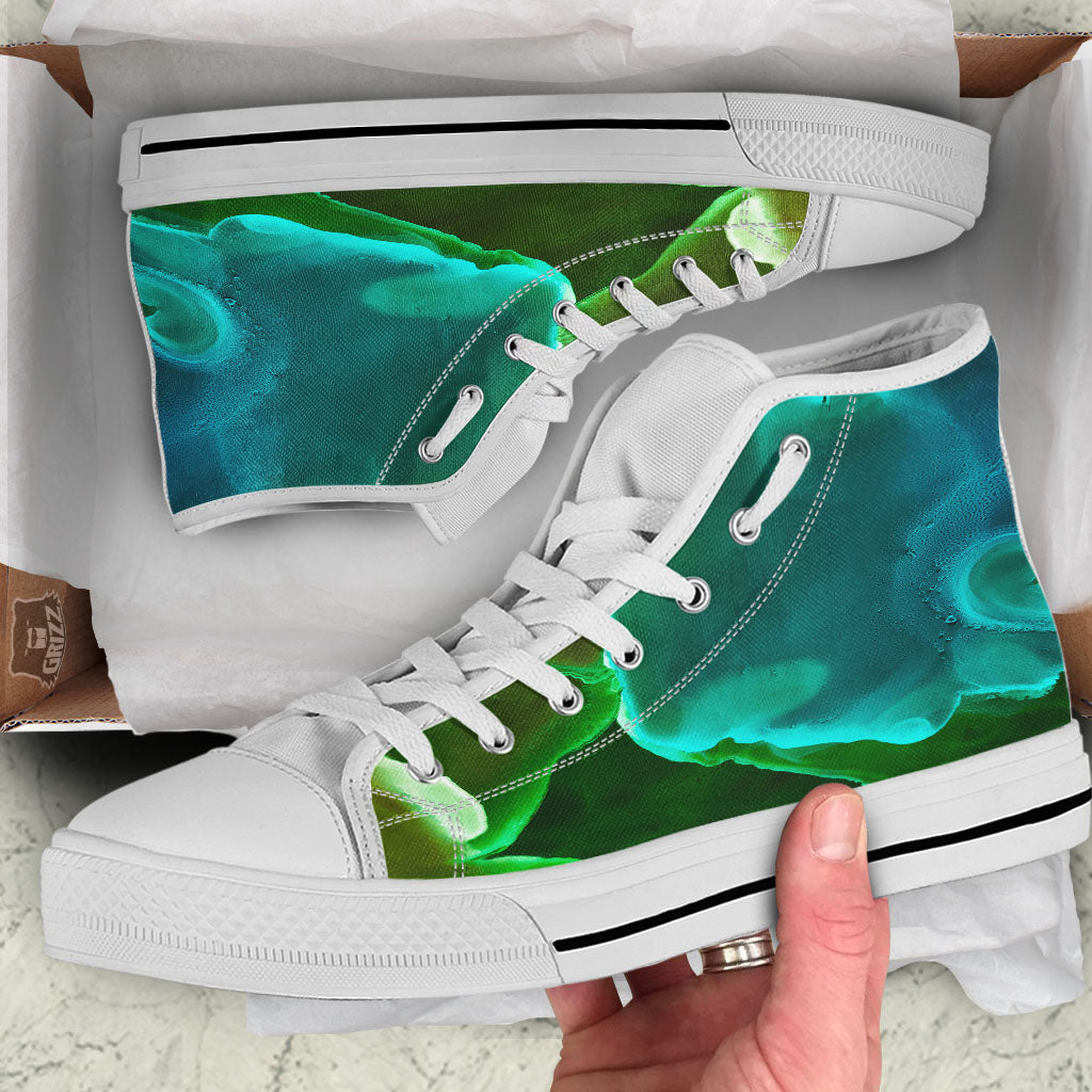 Acid Melt Green And Turquoise Print White High Top Shoes-grizzshop