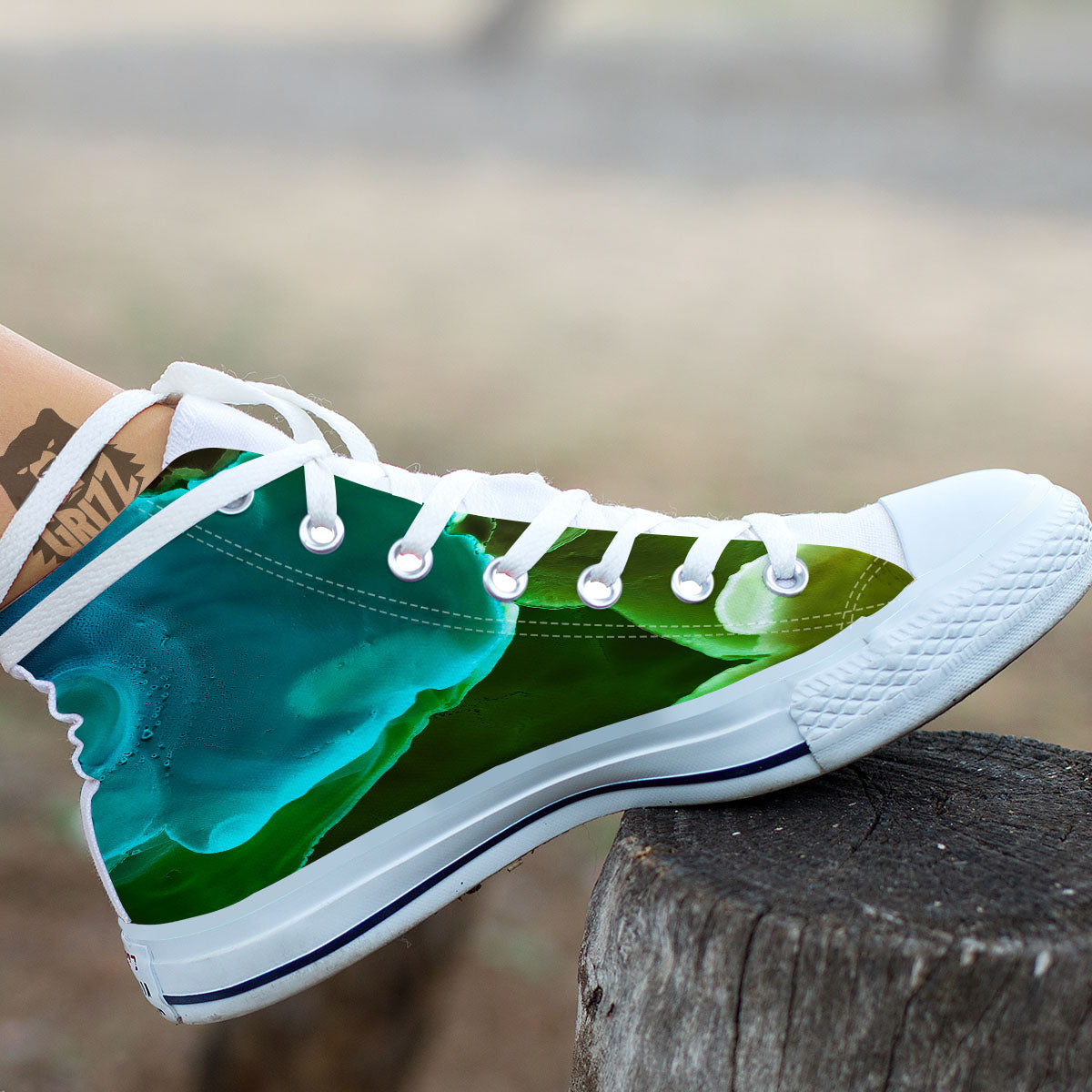 Acid Melt Green And Turquoise Print White High Top Shoes-grizzshop