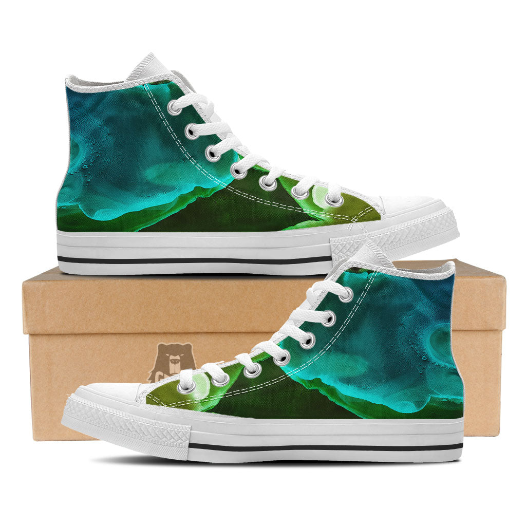 Acid Melt Green And Turquoise Print White High Top Shoes-grizzshop