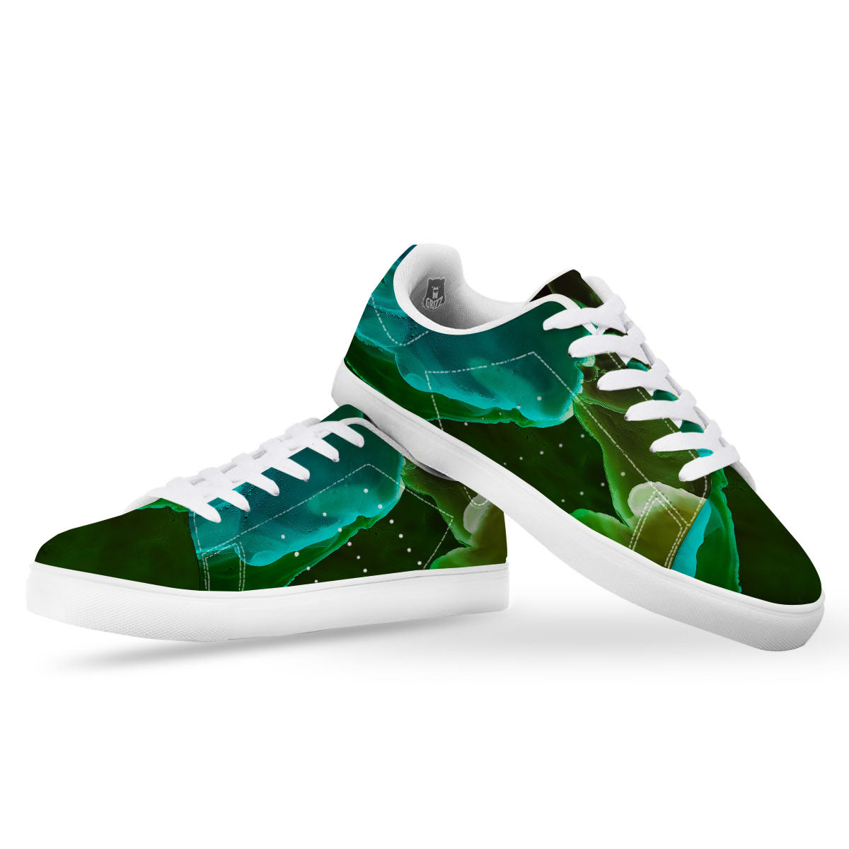 Acid Melt Green And Turquoise Print White Low Top Sneakers-grizzshop