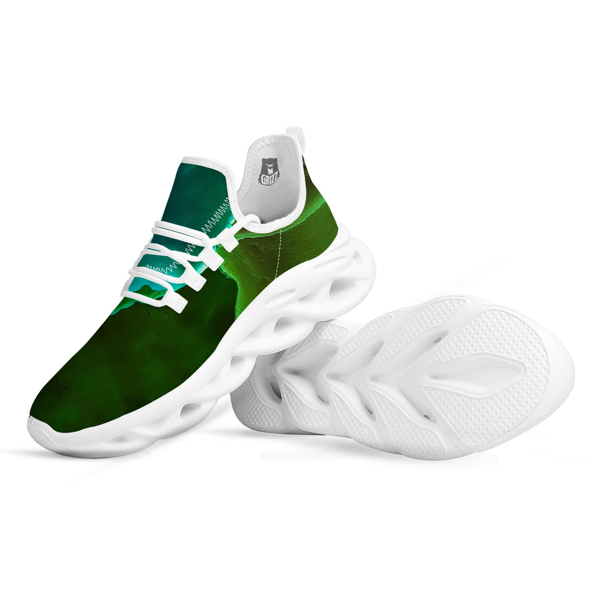 Acid Melt Green And Turquoise Print White Running Shoes-grizzshop