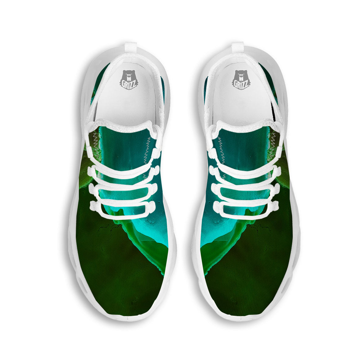 Acid Melt Green And Turquoise Print White Running Shoes-grizzshop