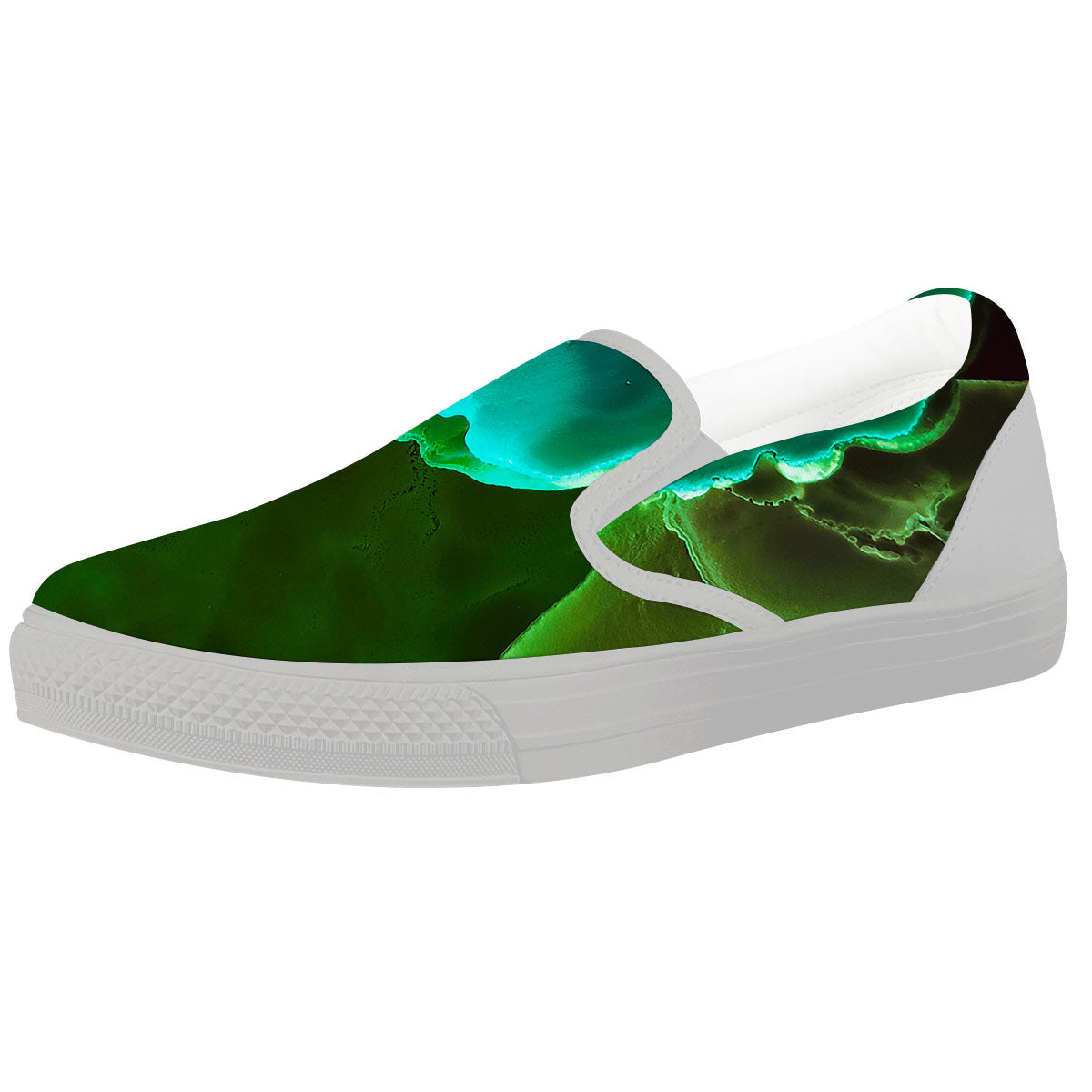 Acid Melt Green And Turquoise Print White Slip On Shoes-grizzshop