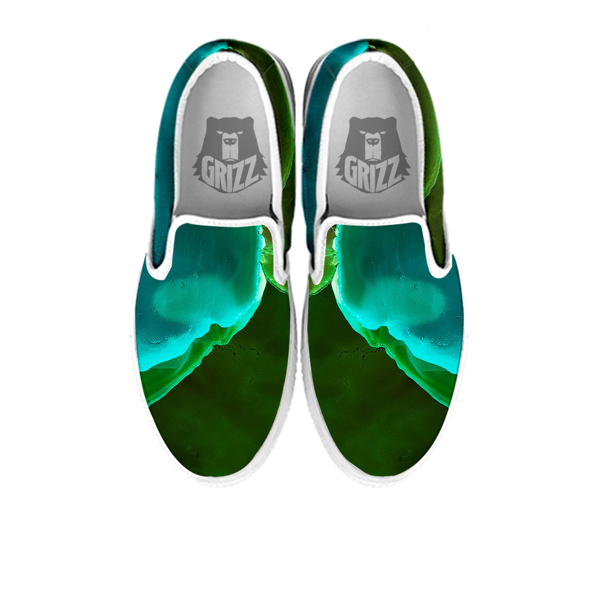 Acid Melt Green And Turquoise Print White Slip On Shoes-grizzshop