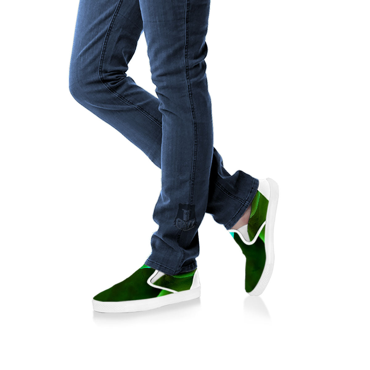 Acid Melt Green And Turquoise Print White Slip On Shoes-grizzshop