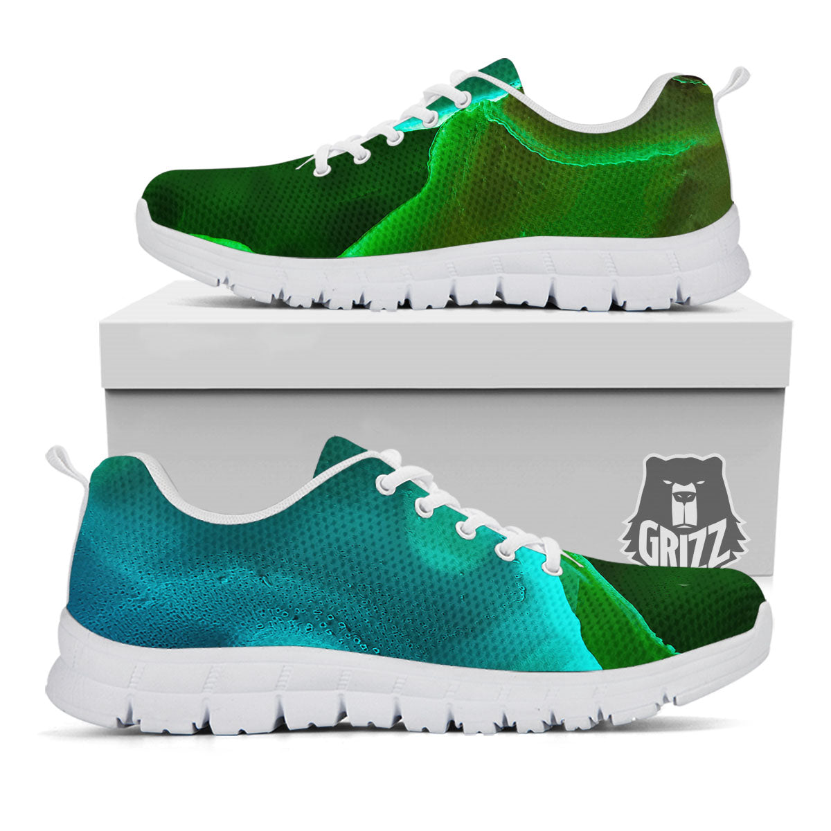 Acid Melt Green And Turquoise Print White Sneaker-grizzshop