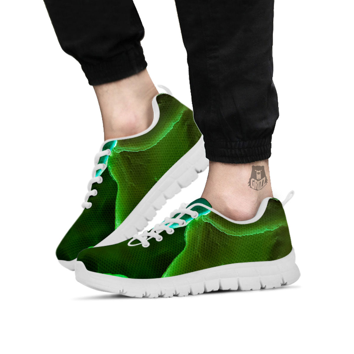 Acid Melt Green And Turquoise Print White Sneaker-grizzshop