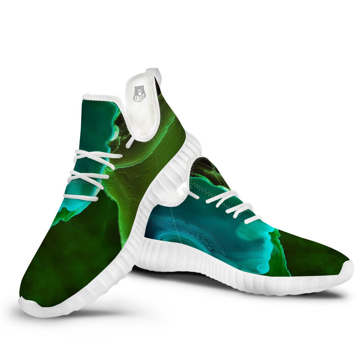Acid Melt Green And Turquoise Print White Walking Shoes-grizzshop