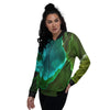 Acid Melt Green And Turquoise Print Women's Bomber Jacket-grizzshop