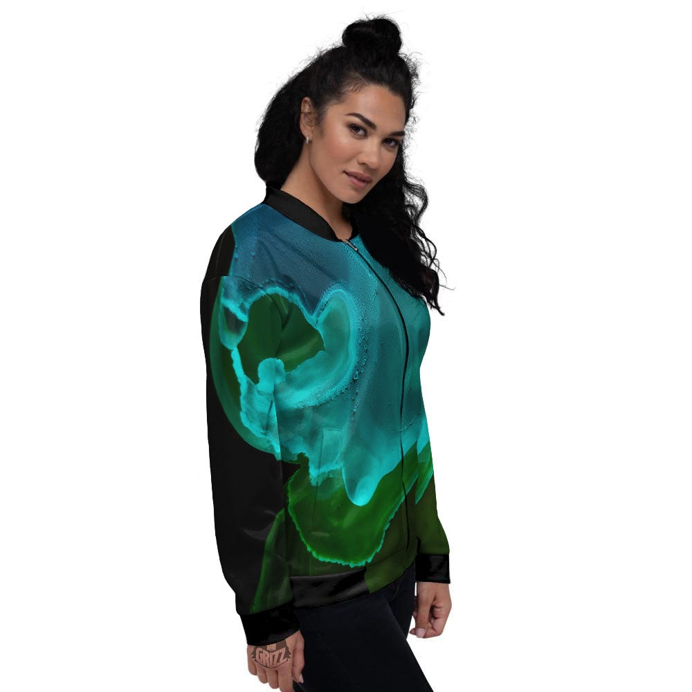 Acid Melt Green And Turquoise Print Women's Bomber Jacket-grizzshop