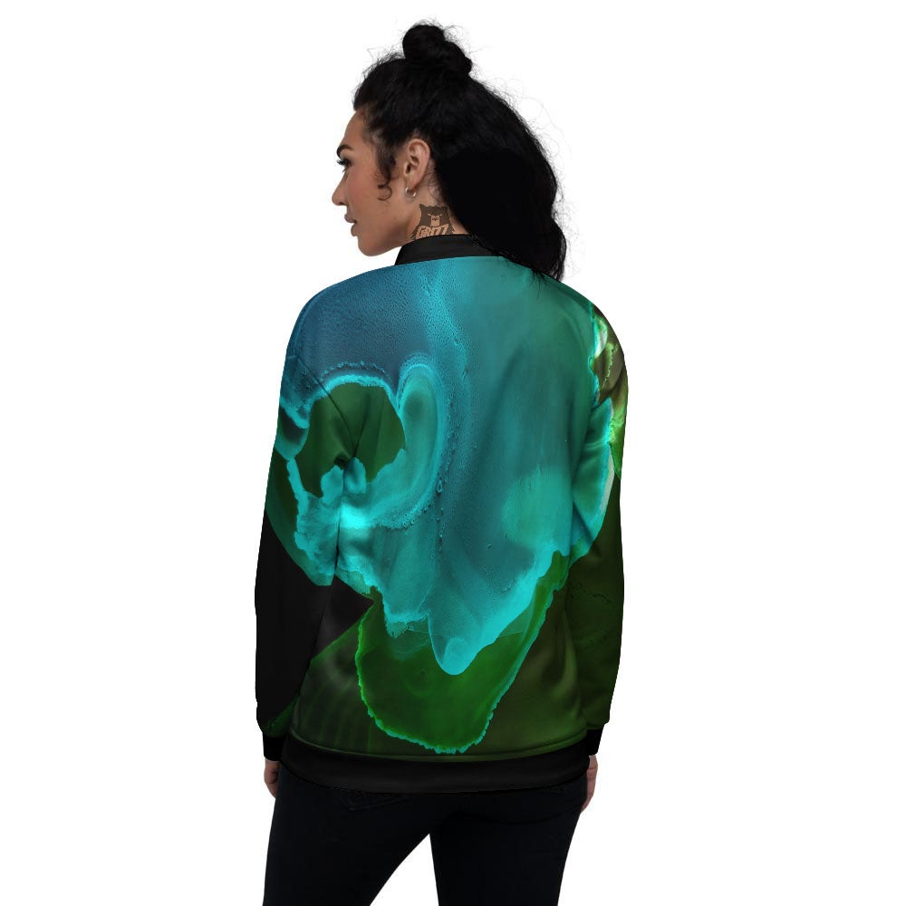 Acid Melt Green And Turquoise Print Women's Bomber Jacket-grizzshop