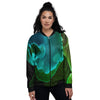 Acid Melt Green And Turquoise Print Women's Bomber Jacket-grizzshop