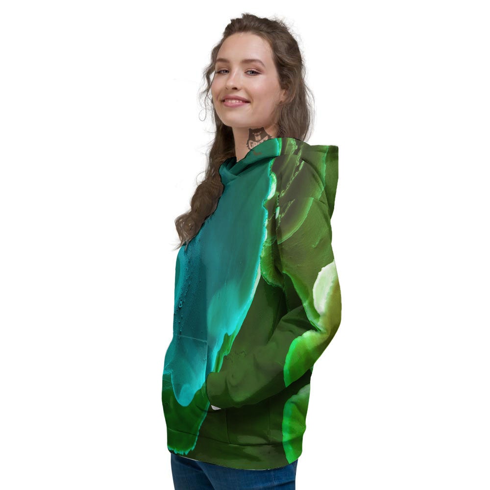 Acid Melt Green And Turquoise Print Women's Hoodie-grizzshop