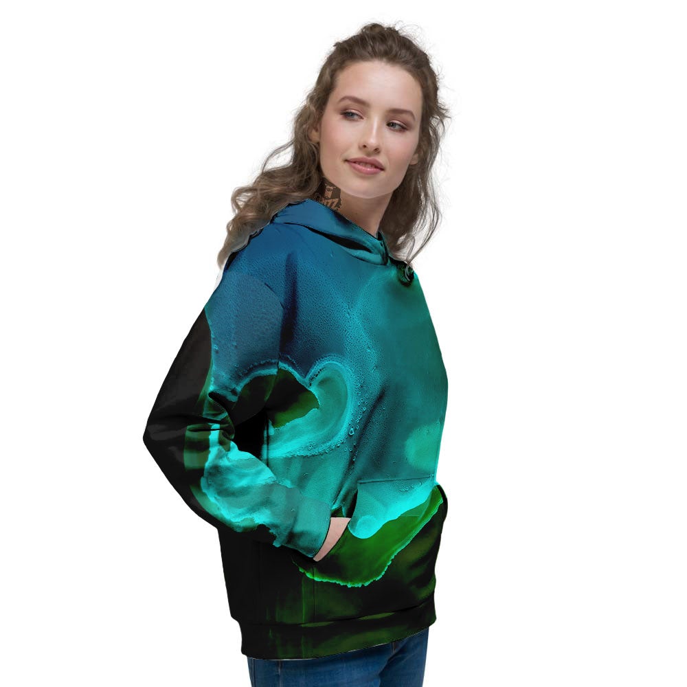Acid Melt Green And Turquoise Print Women's Hoodie-grizzshop