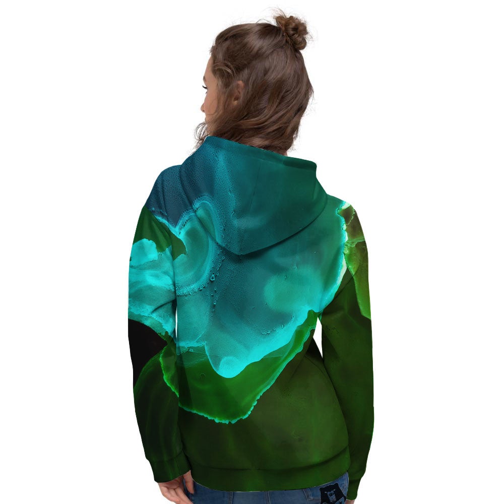 Acid Melt Green And Turquoise Print Women's Hoodie-grizzshop