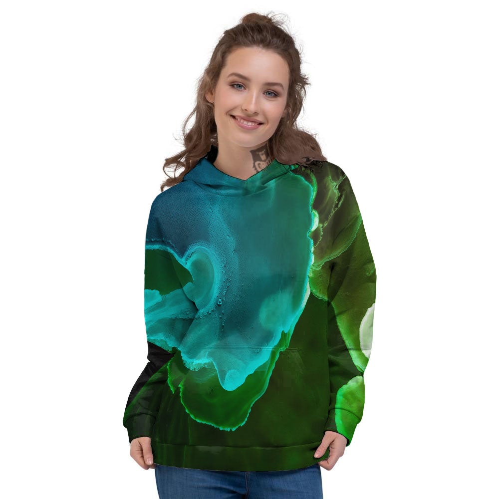 Acid Melt Green And Turquoise Print Women's Hoodie-grizzshop