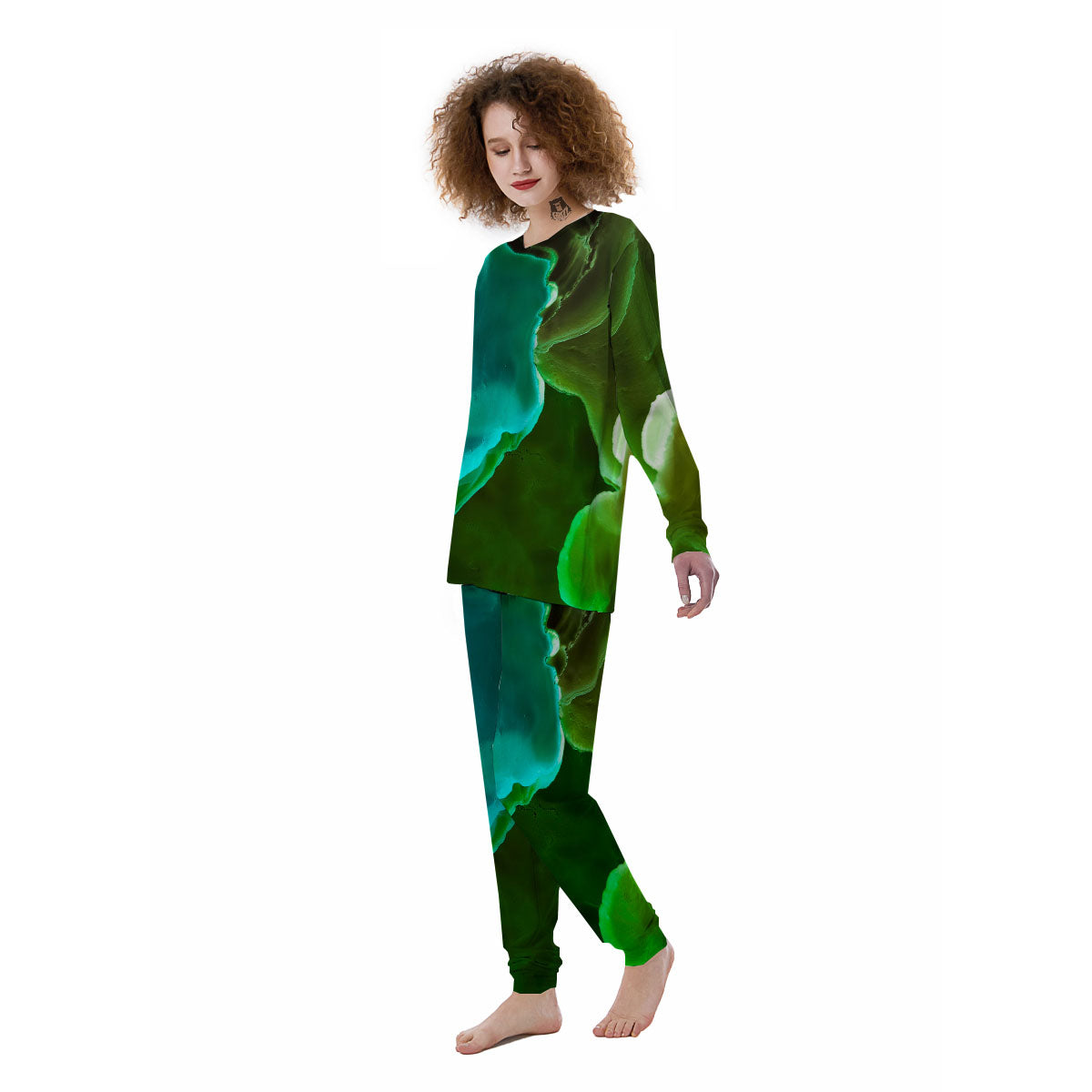 Acid Melt Green And Turquoise Print Women's Pajamas-grizzshop