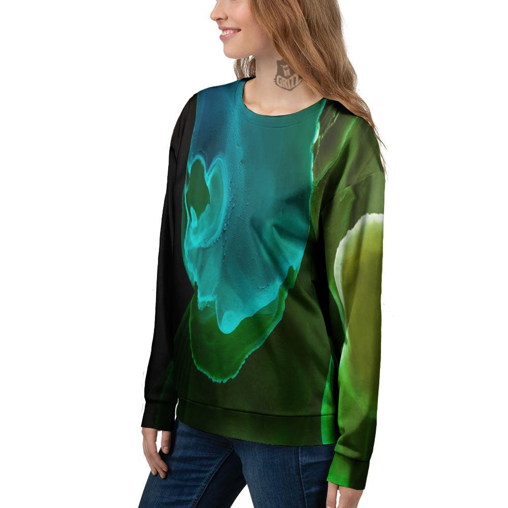 Acid Melt Green And Turquoise Print Women's Sweatshirt-grizzshop