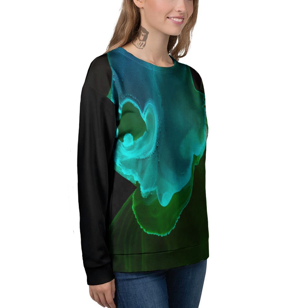 Acid Melt Green And Turquoise Print Women's Sweatshirt-grizzshop