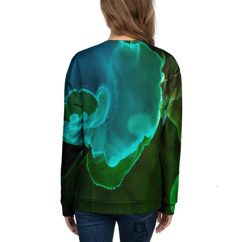 Acid Melt Green And Turquoise Print Women's Sweatshirt-grizzshop