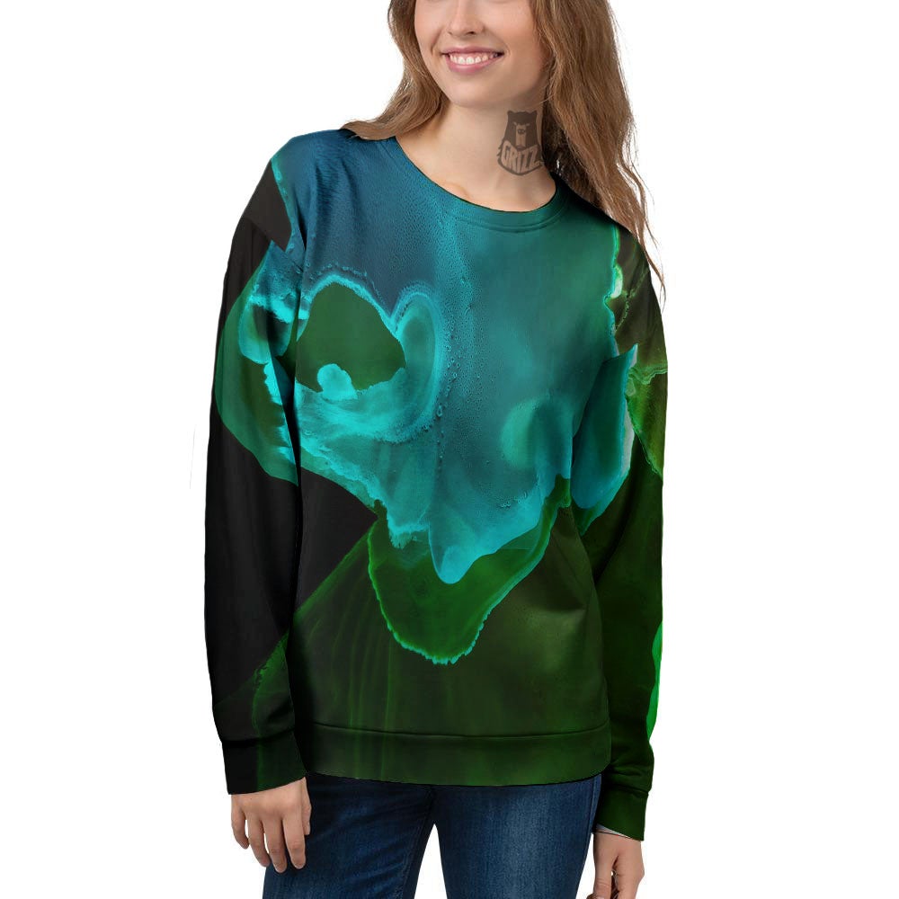 Acid Melt Green And Turquoise Print Women's Sweatshirt-grizzshop