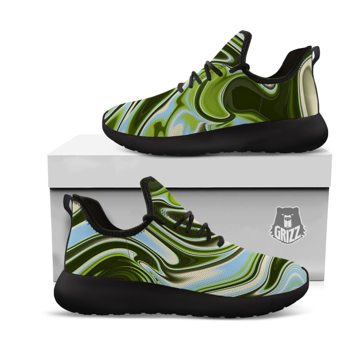 Acid Melt Green Print Black Athletic Shoes-grizzshop