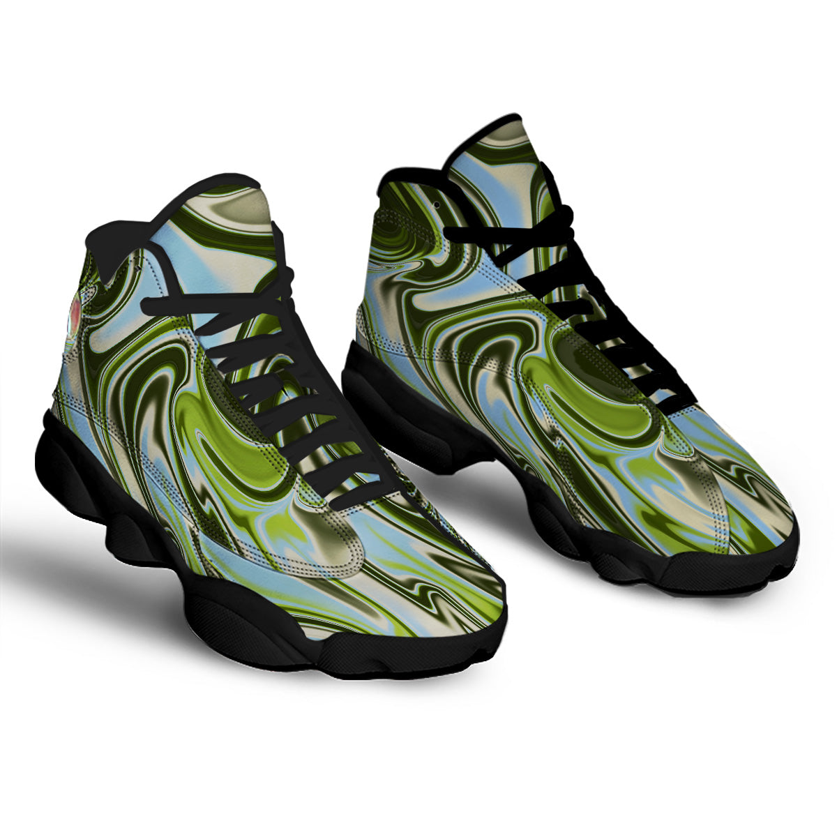 Acid Melt Green Print Black Basketball Shoes-grizzshop