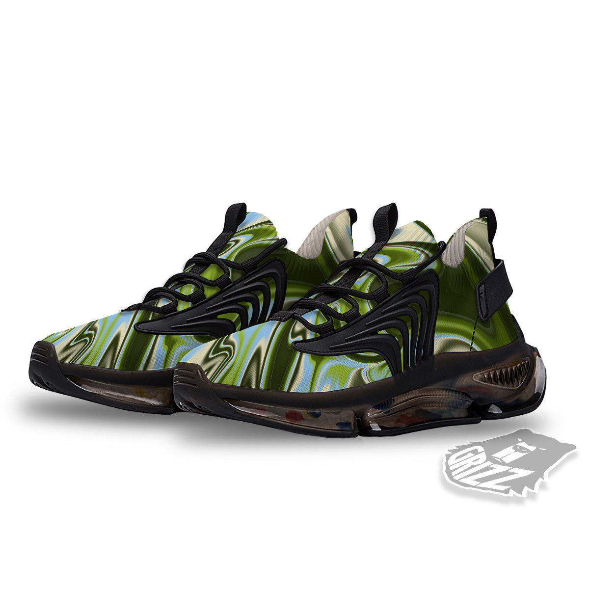 Acid Melt Green Print Black Gym Shoes-grizzshop