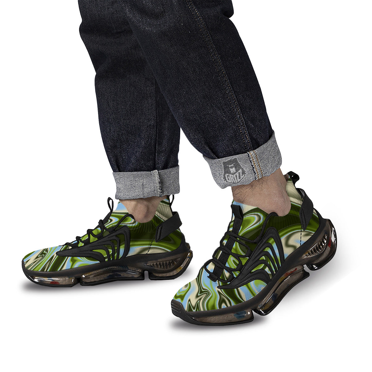 Acid Melt Green Print Black Gym Shoes-grizzshop