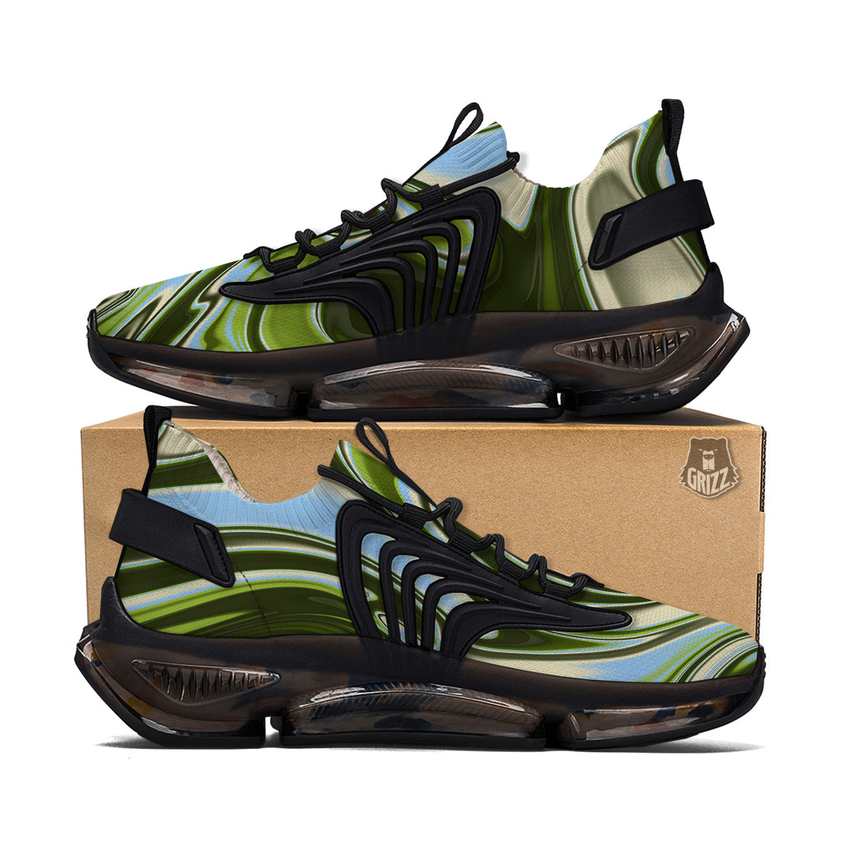 Acid Melt Green Print Black Gym Shoes-grizzshop