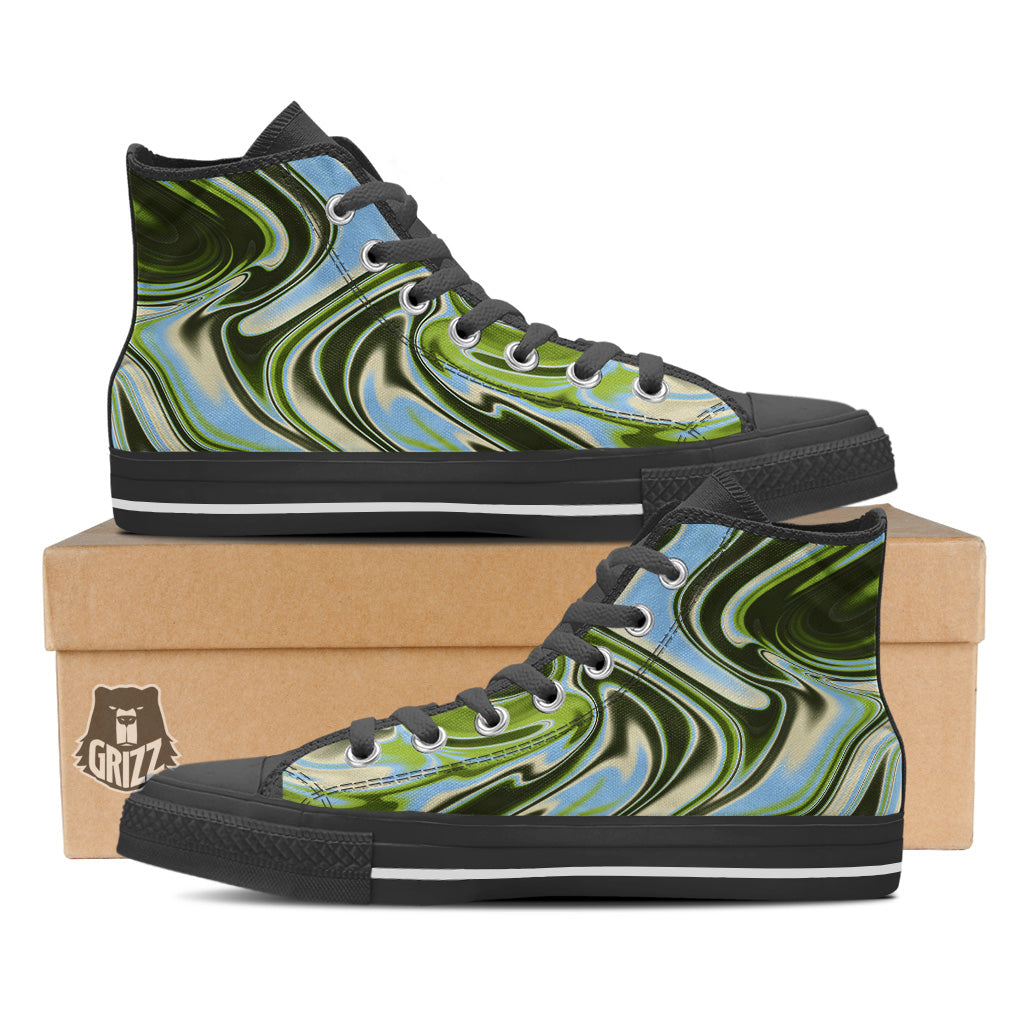 Acid Melt Green Print Black High Top Shoes-grizzshop