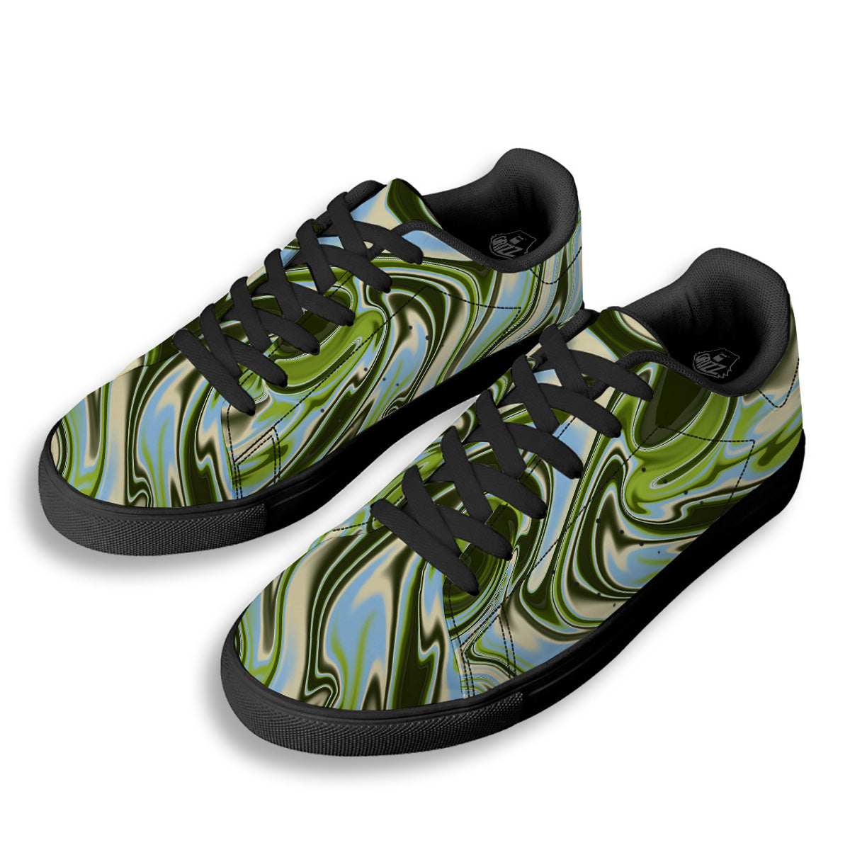 Acid Melt Green Print Black Low Top Sneakers-grizzshop