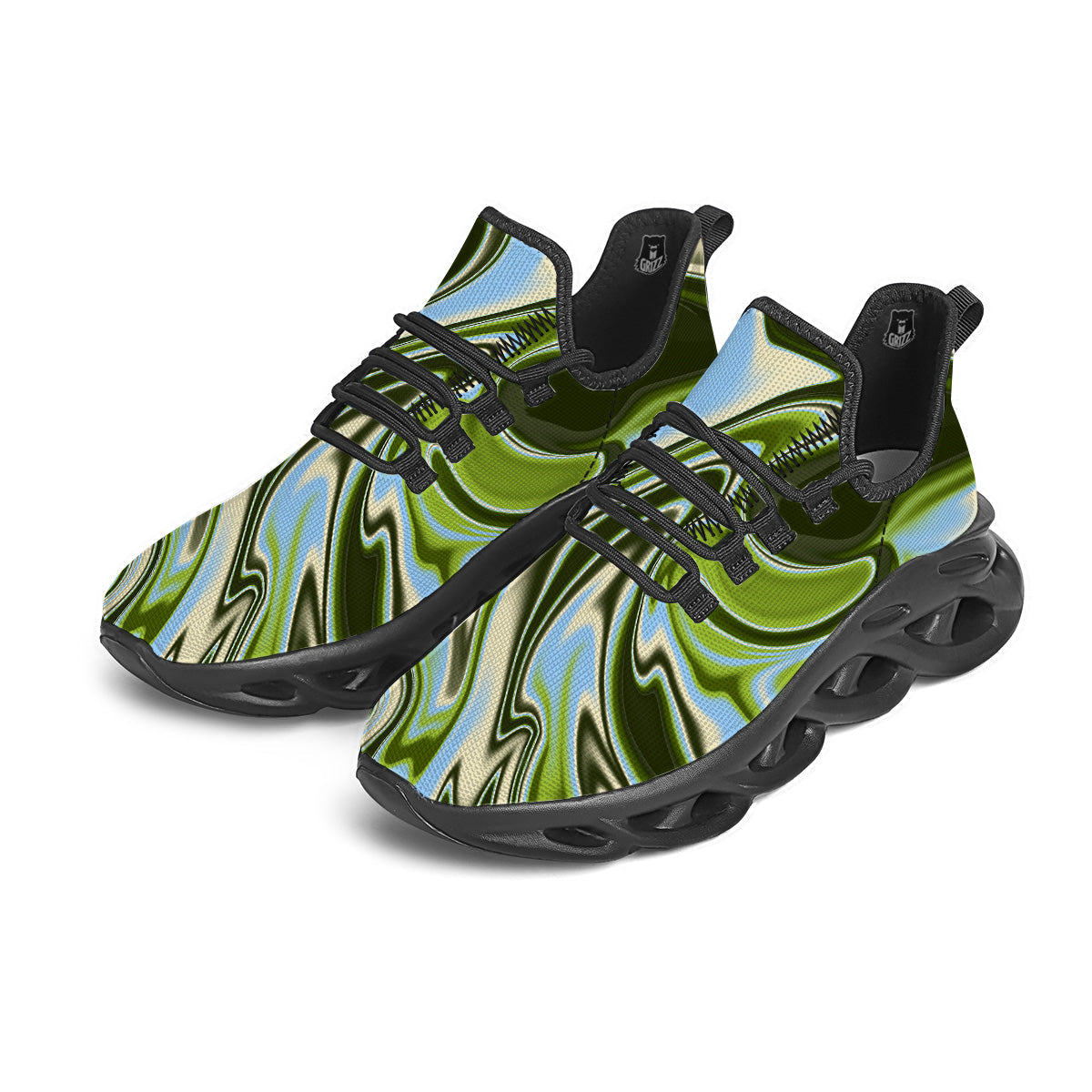 Acid Melt Green Print Black Running Shoes-grizzshop