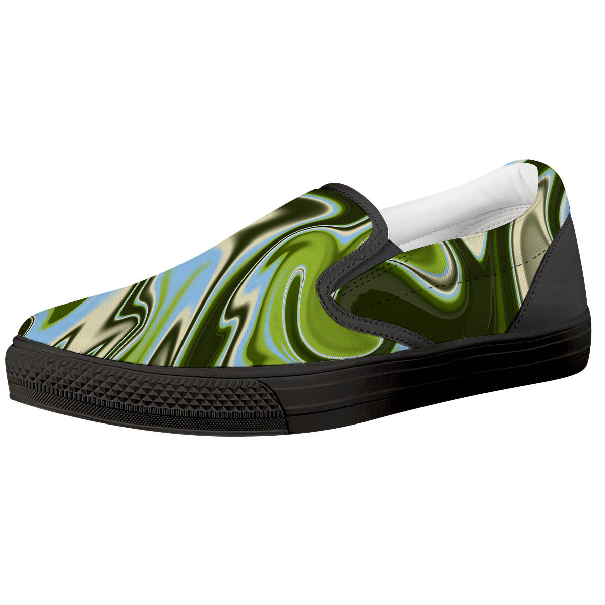 Acid Melt Green Print Black Slip On Shoes-grizzshop