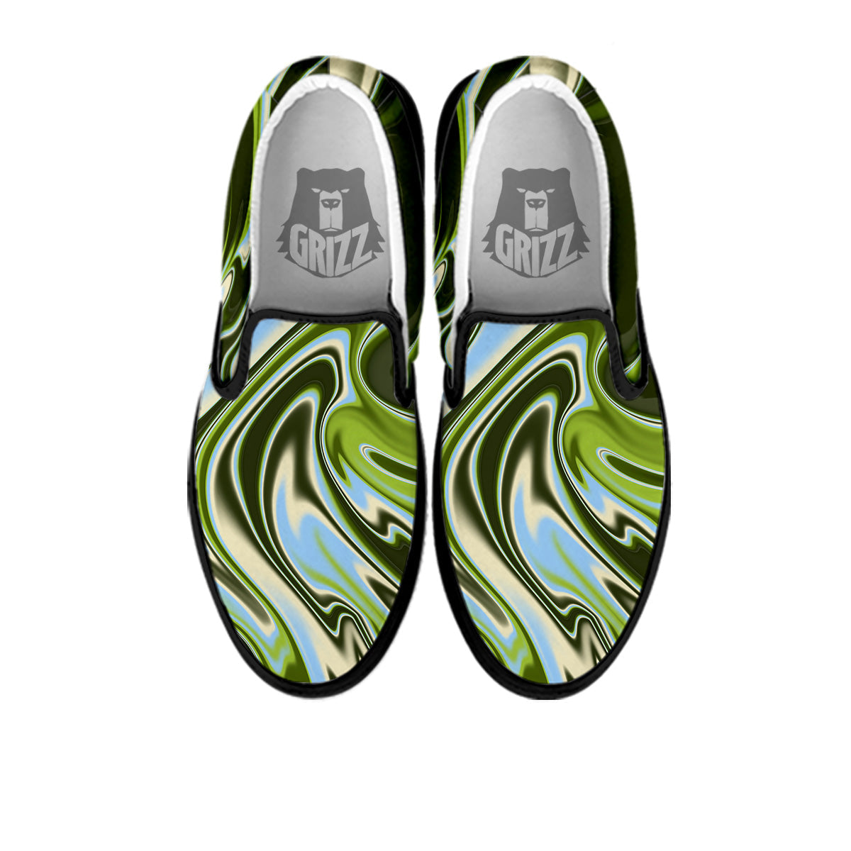 Acid Melt Green Print Black Slip On Shoes-grizzshop