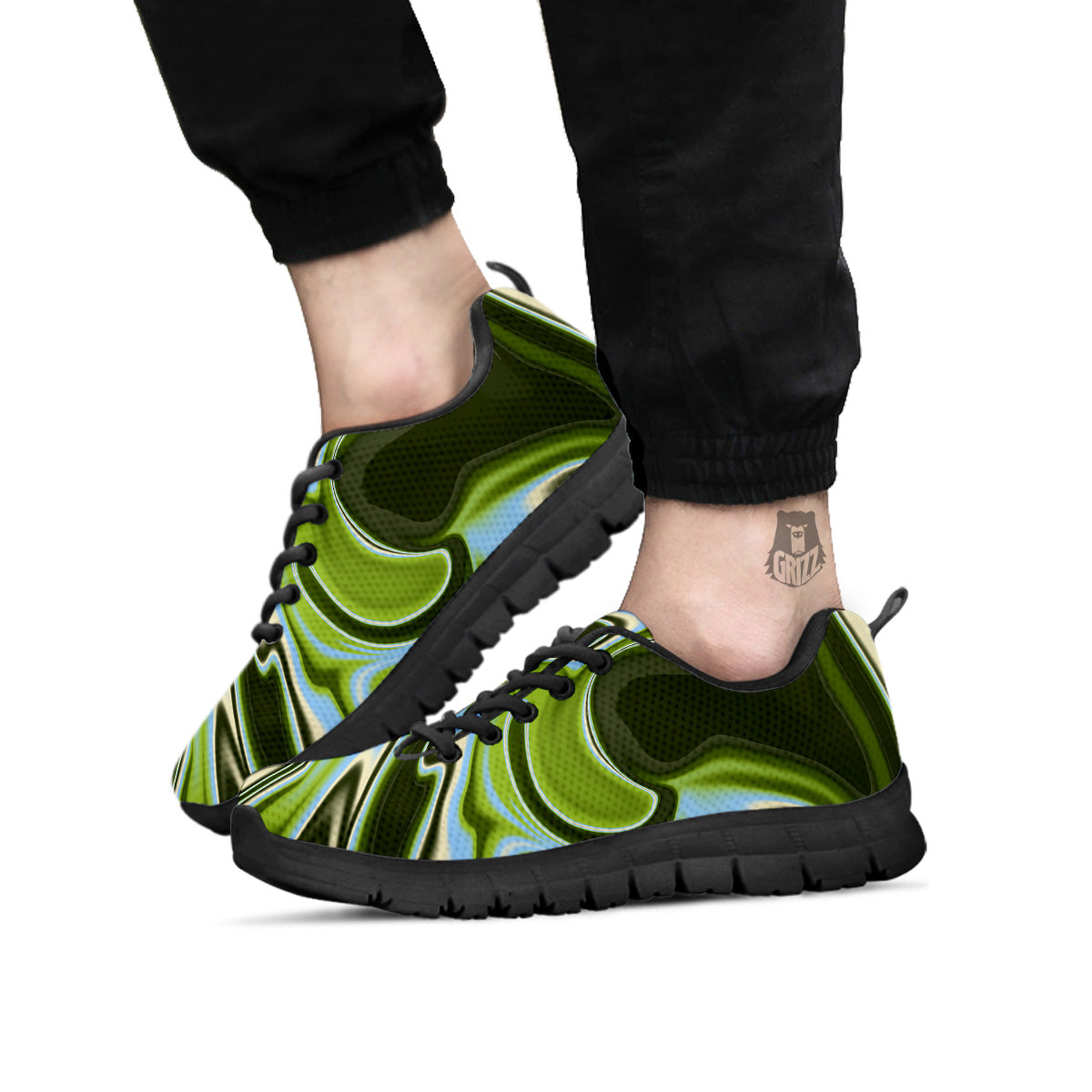 Acid Melt Green Print Black Sneaker-grizzshop