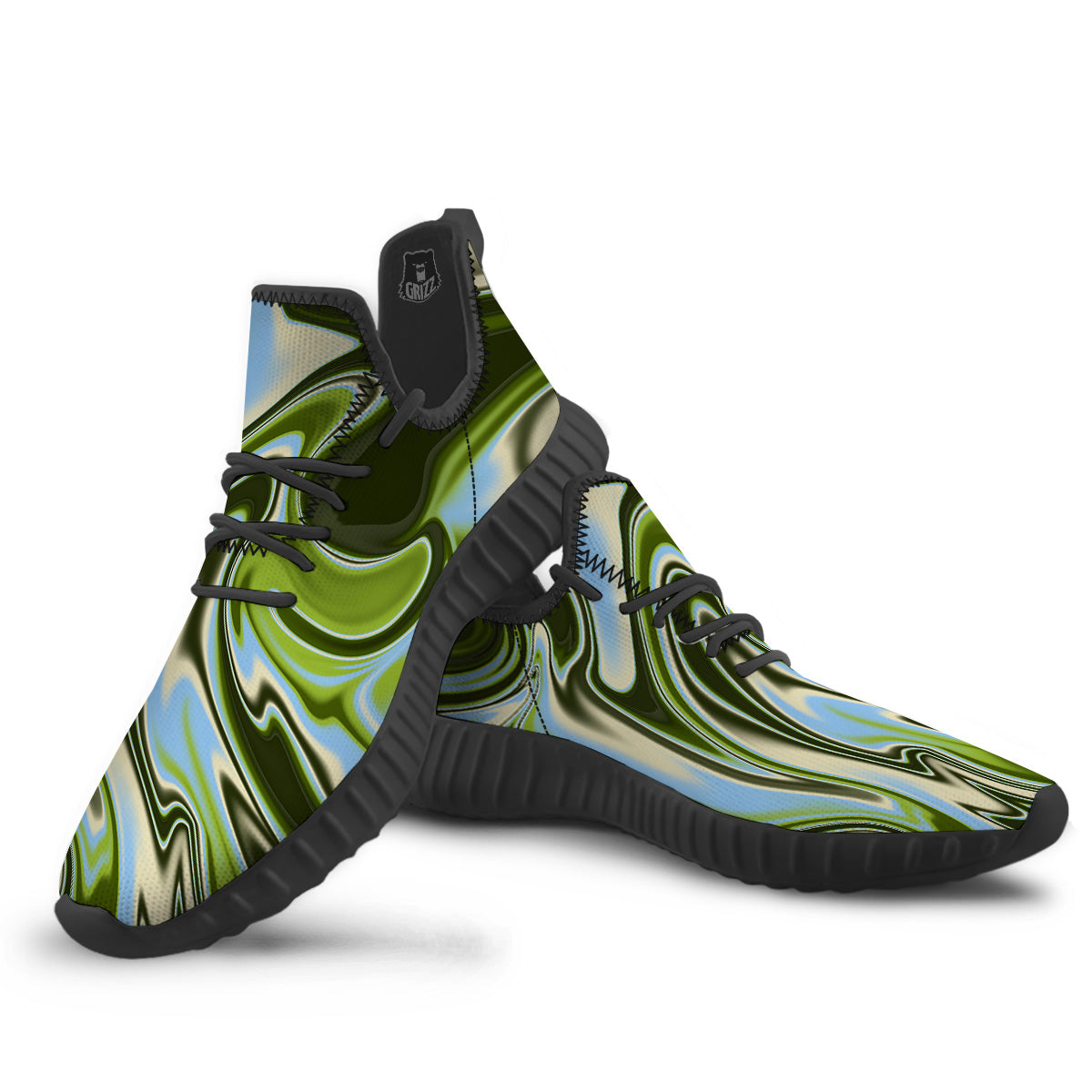 Acid Melt Green Print Black Walking Shoes-grizzshop