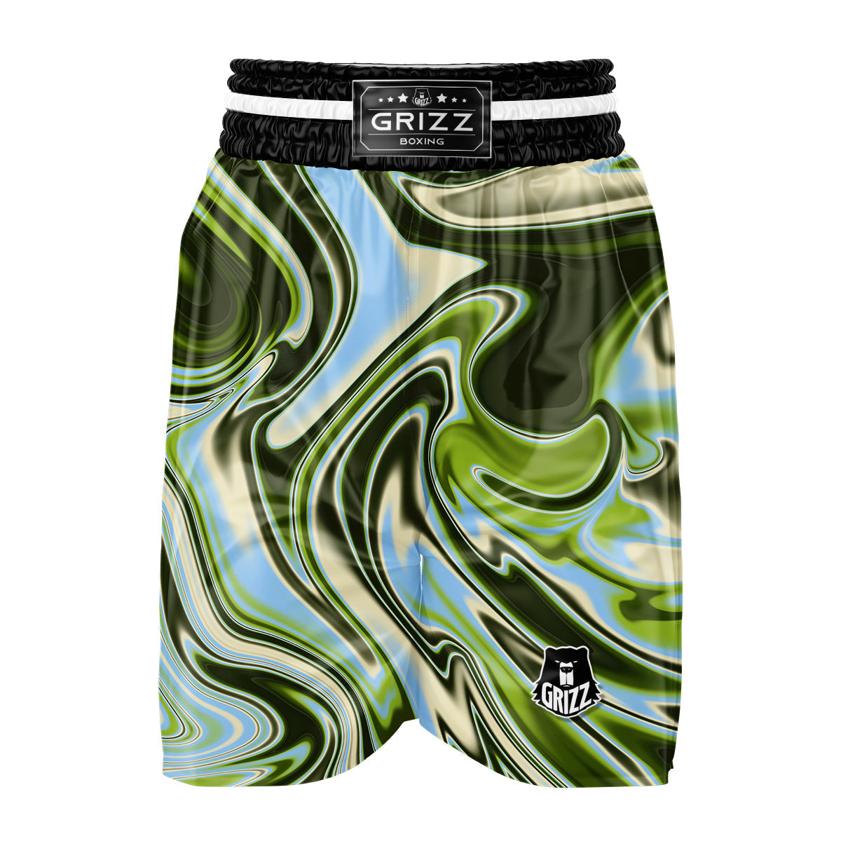 Acid Melt Green Print Boxing Shorts-grizzshop