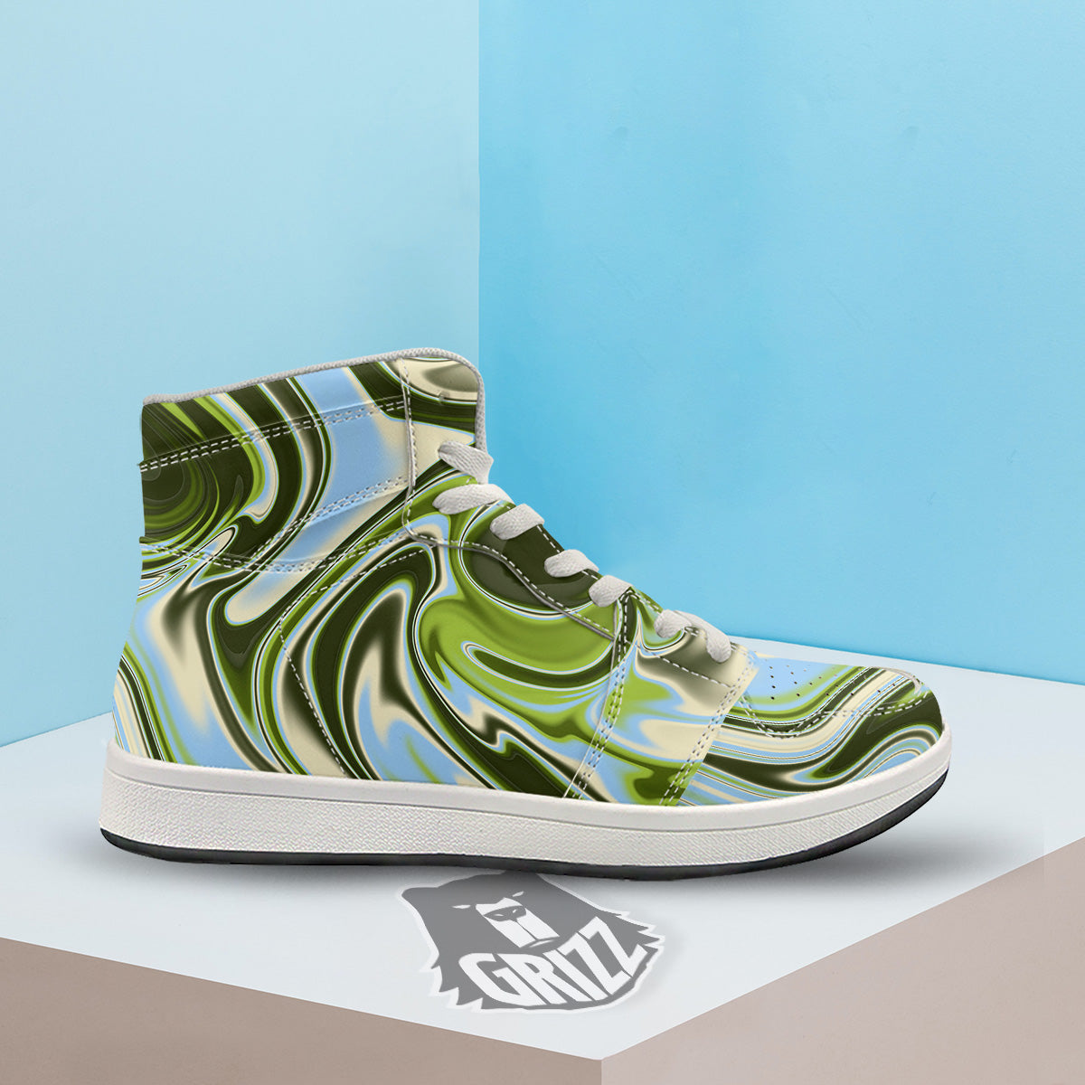 Acid Melt Green Print High Top Sneakers-grizzshop