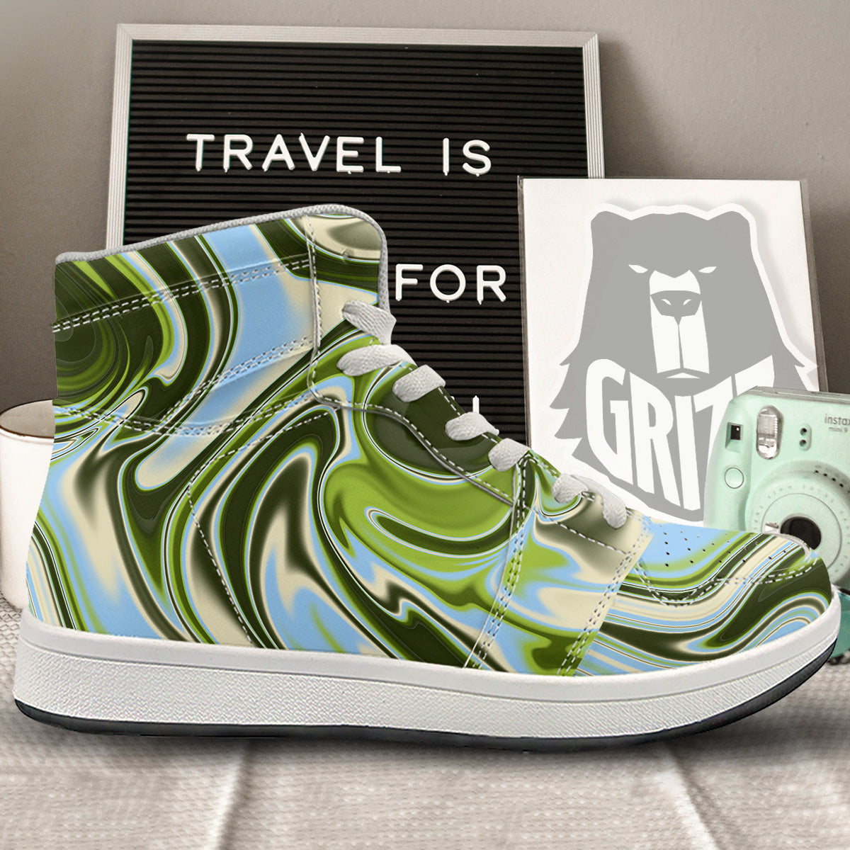 Acid Melt Green Print High Top Sneakers-grizzshop