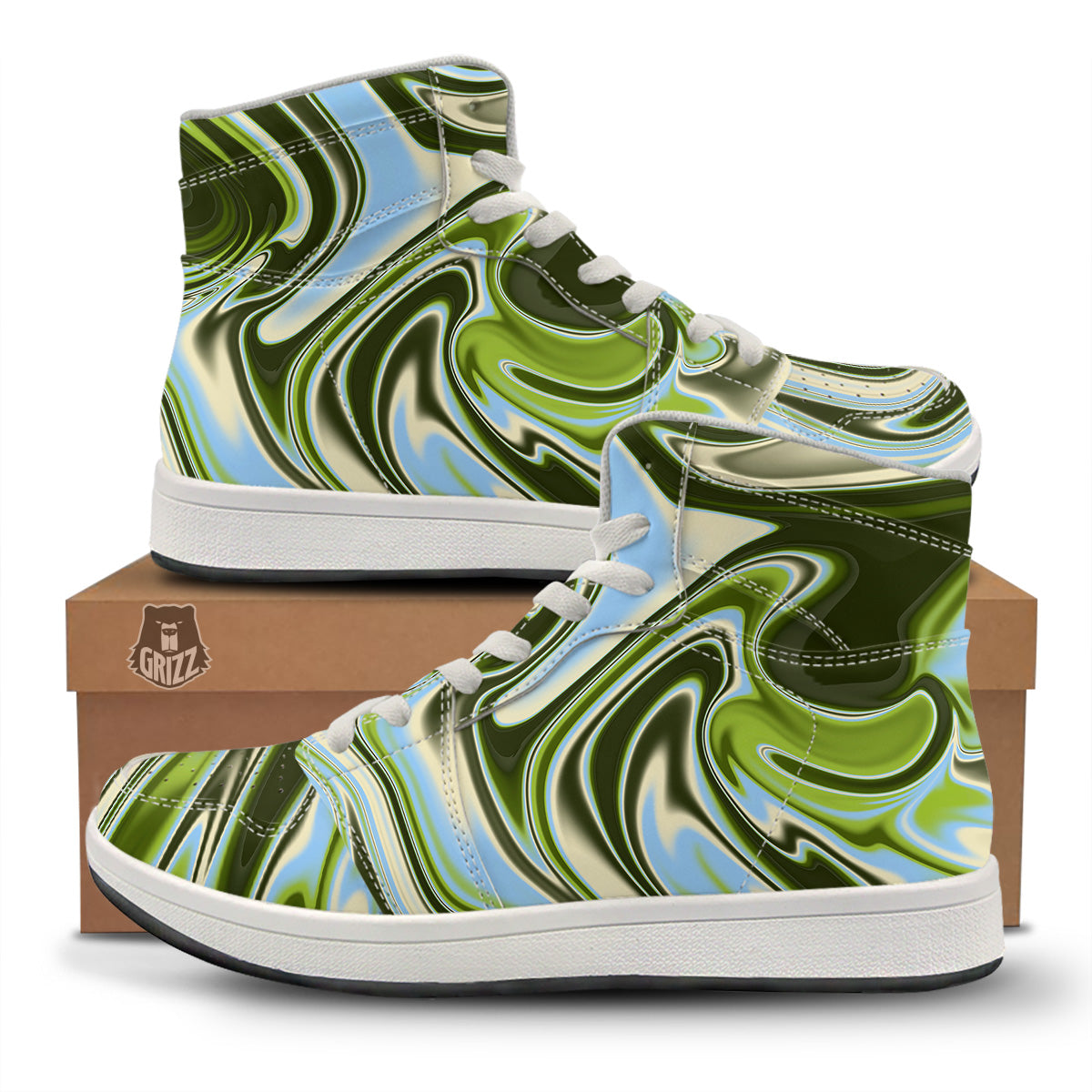 Acid Melt Green Print High Top Sneakers-grizzshop
