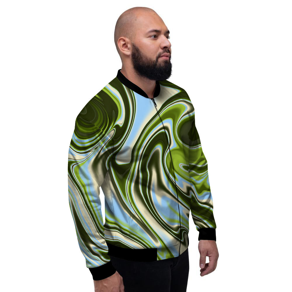 Acid Melt Green Print Men's Bomber Jacket-grizzshop
