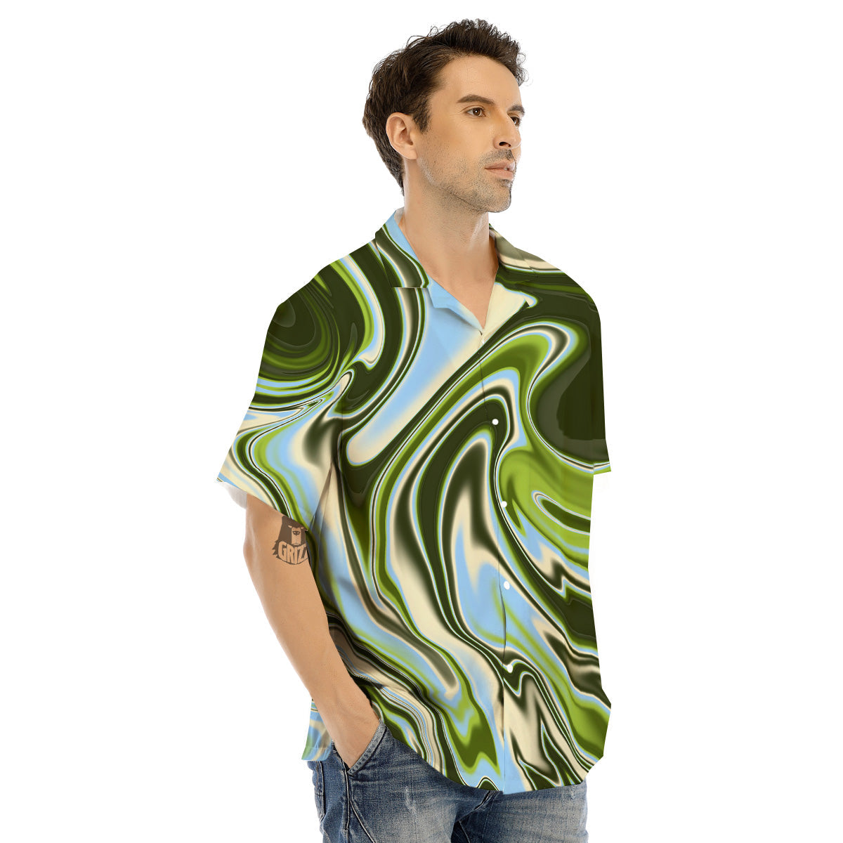 Acid Melt Green Print Men's Hawaiian Shirt-grizzshop