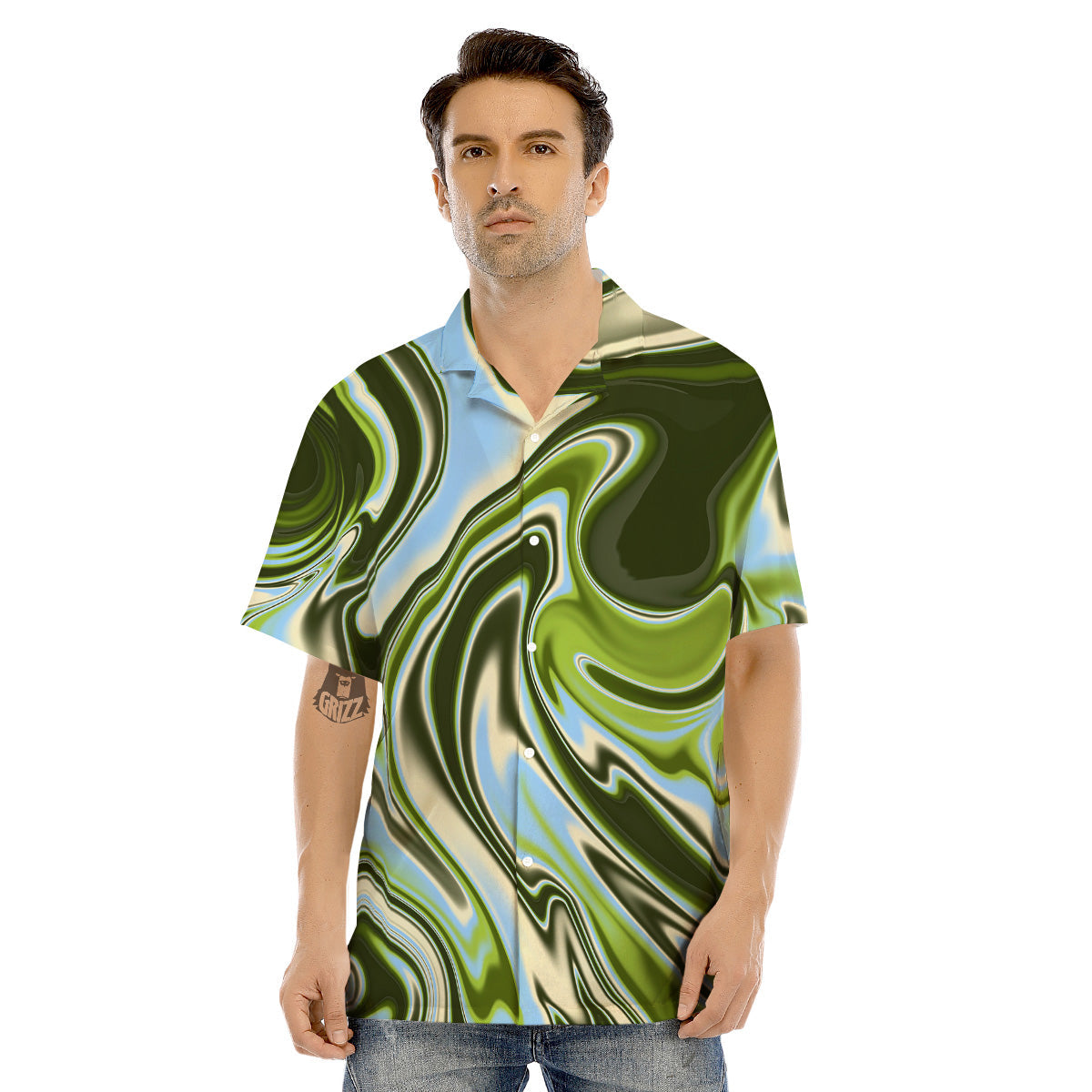 Acid Melt Green Print Men's Hawaiian Shirt-grizzshop