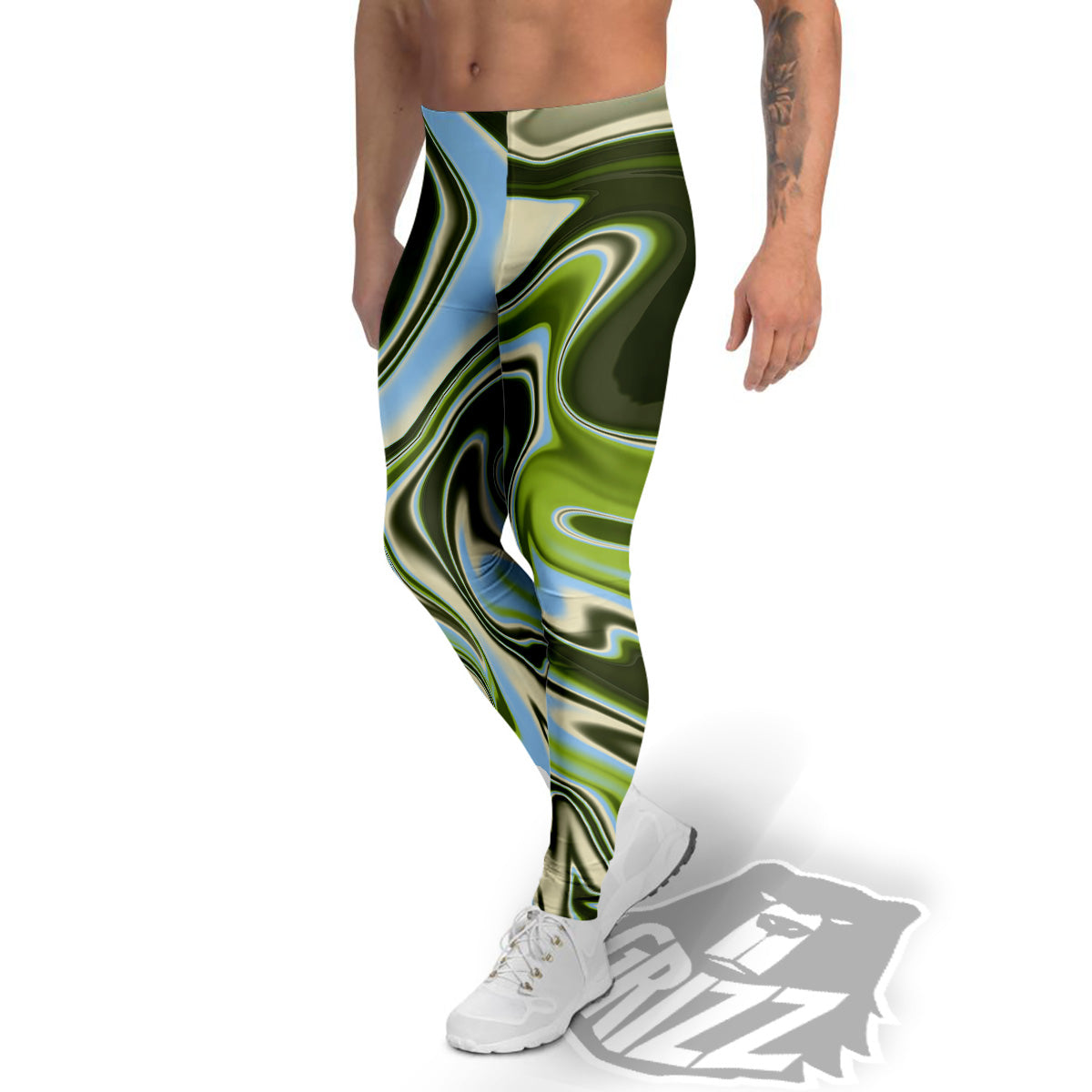 Acid Melt Green Print Men's Leggings-grizzshop