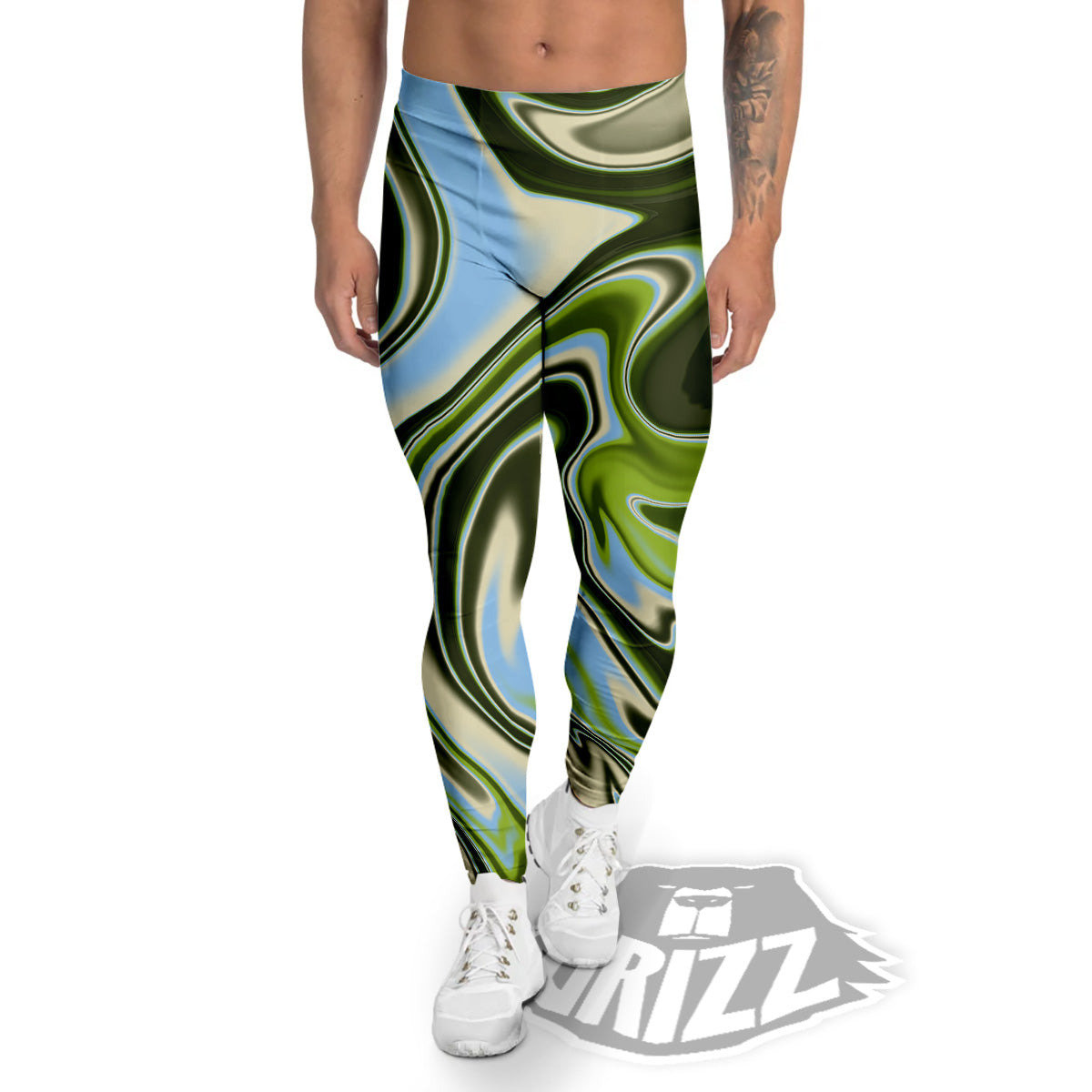 Acid Melt Green Print Men's Leggings-grizzshop