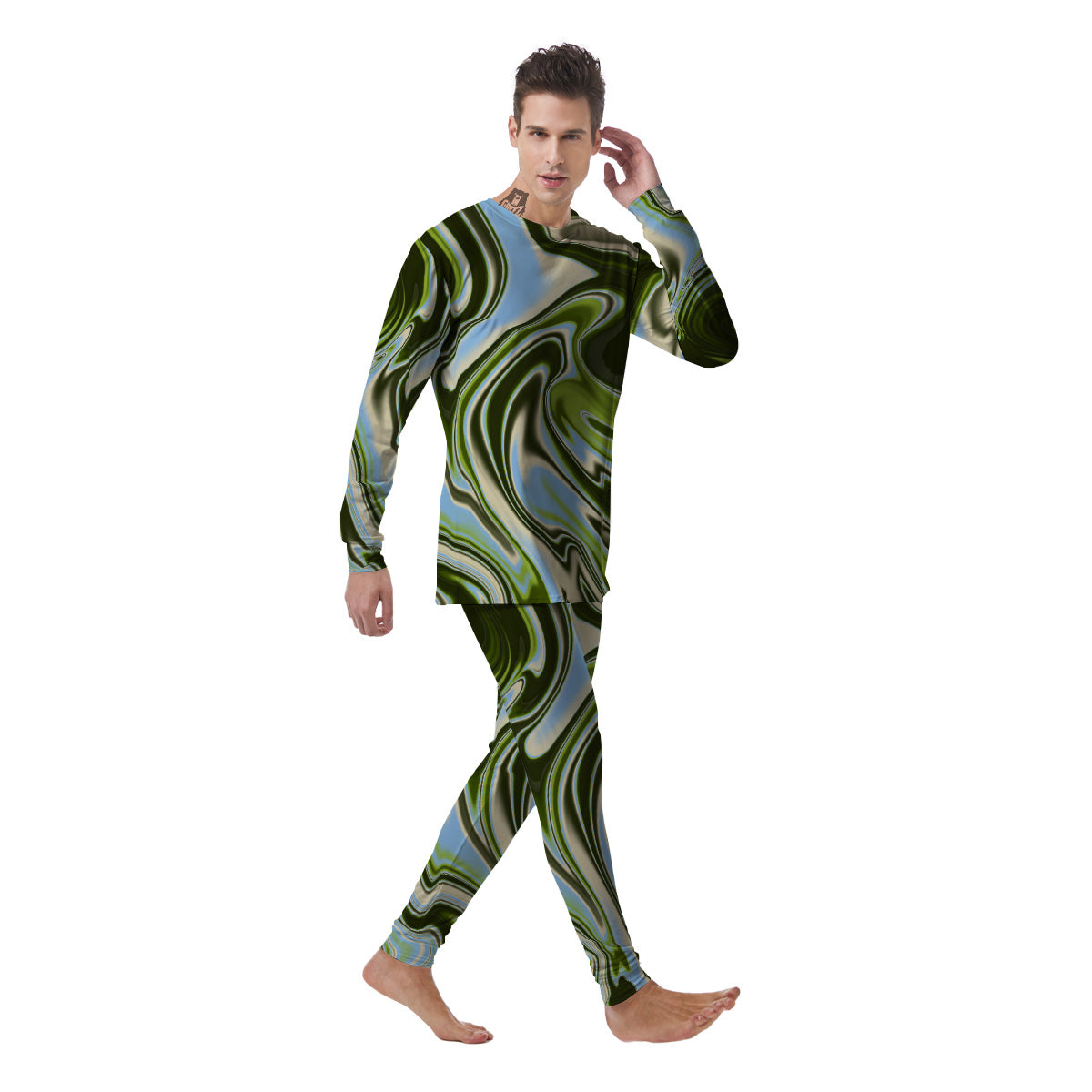 Acid Melt Green Print Men's Pajamas-grizzshop
