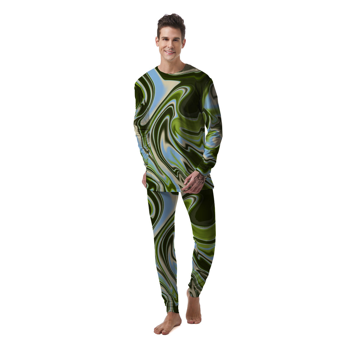 Acid Melt Green Print Men's Pajamas-grizzshop